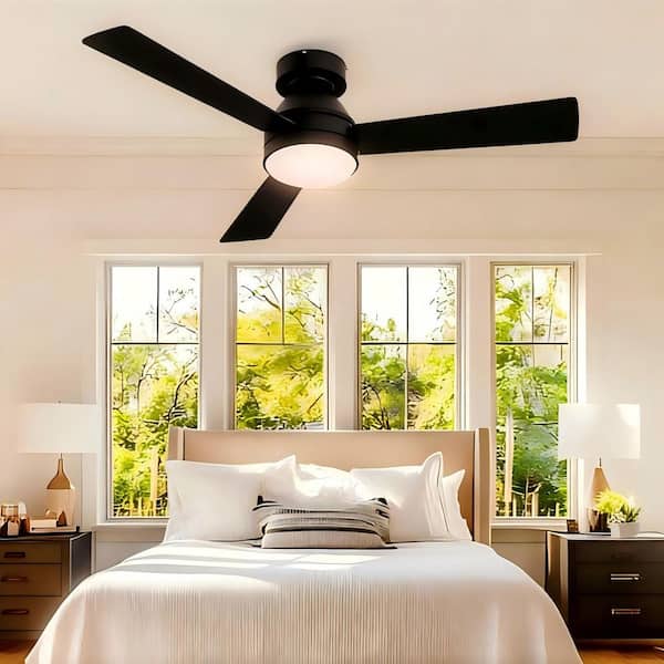 42 in. Dimmable LED Indoor/Outdoor Black Flush Mount Ceiling Fan with Light and Remote, 6 Speeds DC Reversible Noiseless