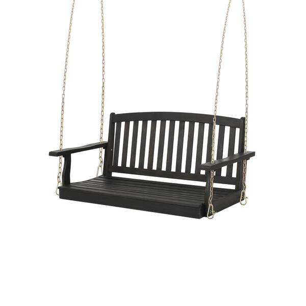 Noble House Tilson 2-Person Dark Gray Wood Outdoor Patio Porch Swing