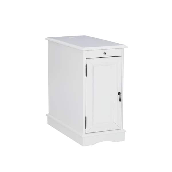 Butte 24 in. White Rectangle Wood End Table with USB