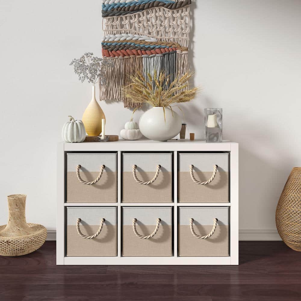 Ornavo Home 6Pack Foldable Fabric Storage Cube Bins Linen Shelf Basket