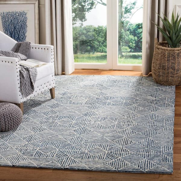 Abstract Blue/Ivory Doormat 3 ft. x 5 ft. Diamond Geometric Area Rug