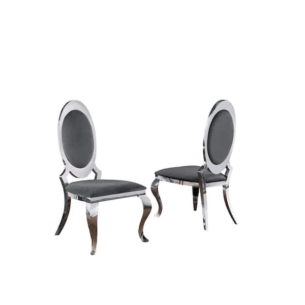 Best Quality Furniture Sally Dark Gray Velvet Stainless Steel Legs Side Chairs (Set of 2)