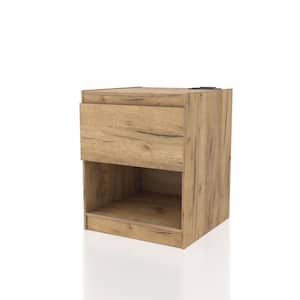 Miles Light Oak 1-Drawer 15.75 in. W. Nightstand with Power Ports