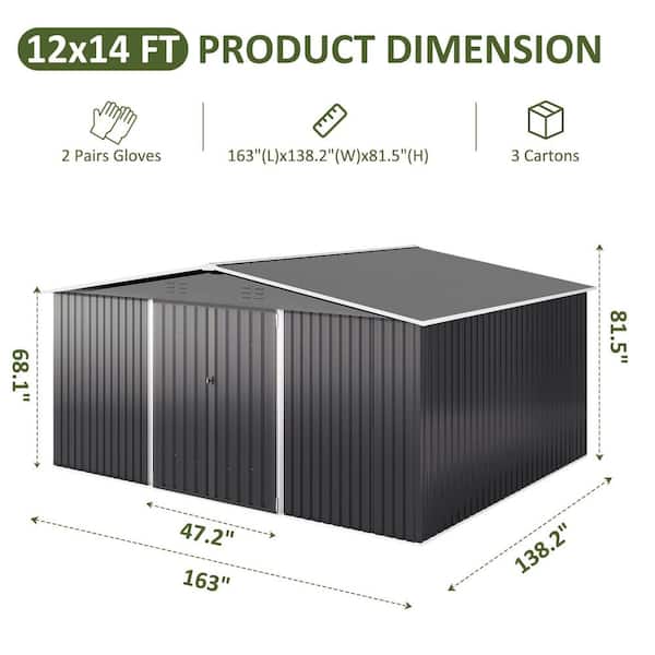 NETAJE 14 ft. W x 12 ft. D Metal Garden Storage Shed with Lockable
