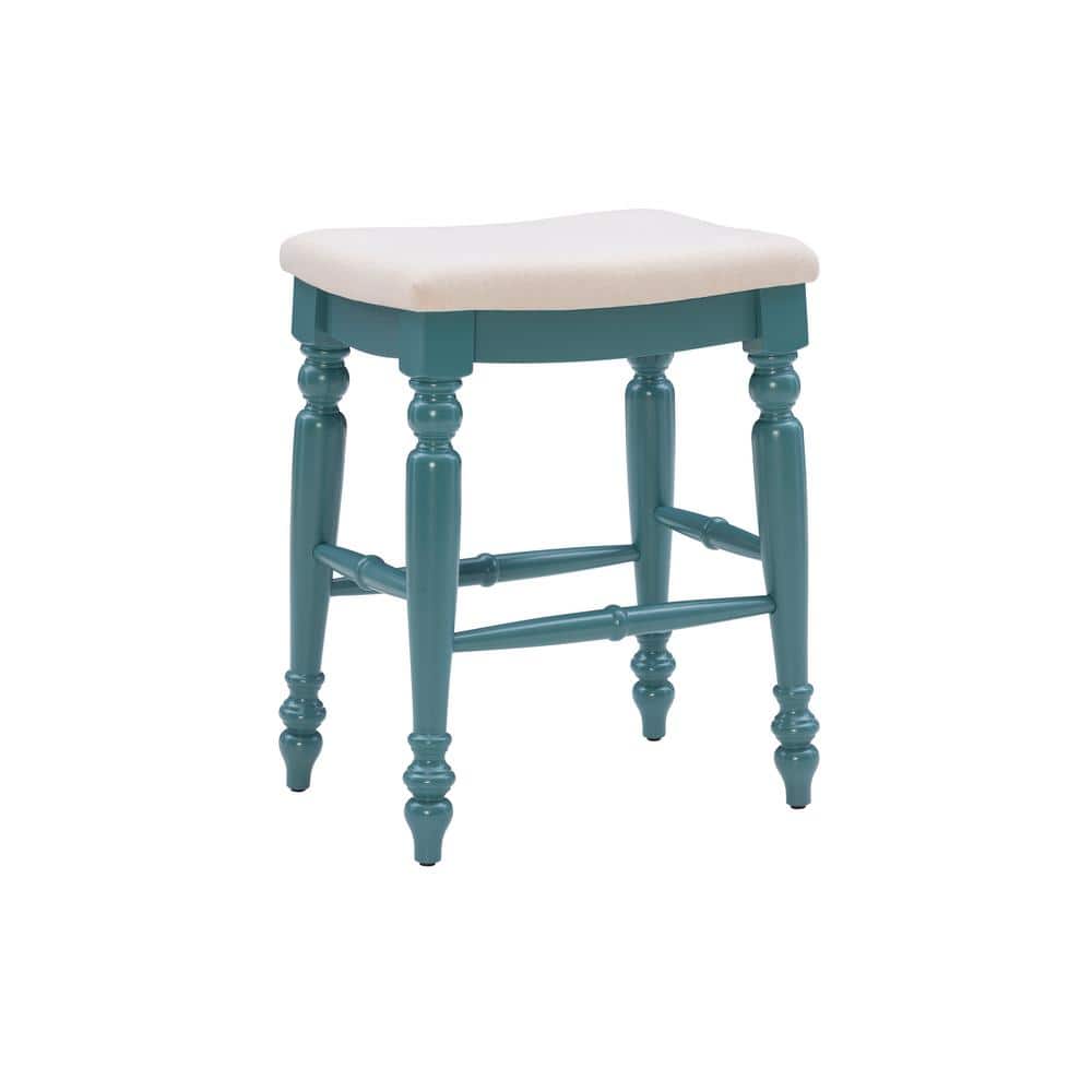 Marino 25 in. Blue Backless Wood Counter Stool with Fabric Seat