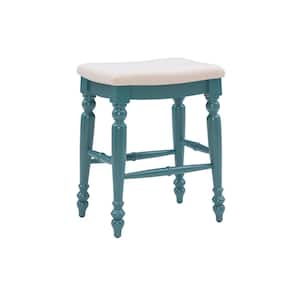 Marino 25 in. Blue Backless Wood Bar Stool with Fabric Seat