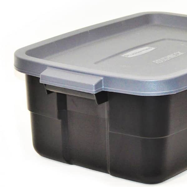 Plastic Storage Tote Box With Lid, 10 Gallon, Stackable (Black and Silver)