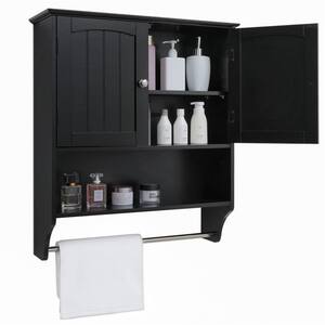 23.6 in. W x 7.9 in. D x 27.6 in. H Wall Mounted Bath Storage Cabinet with Shelves and Towels Bar in Black