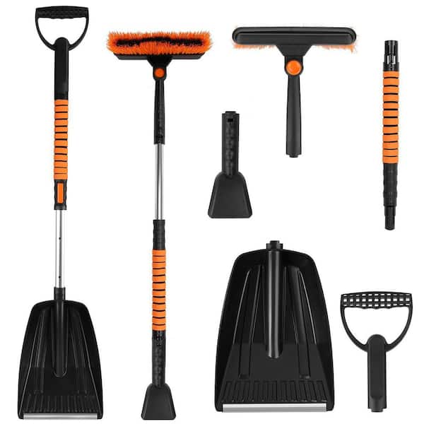 41 in. Steel Handle Plastic Snow Shovel, 5 in 1 Detachable Snow Remover Kits for Car Windshield Roof