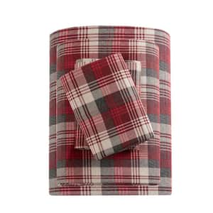 Cotton Flannel 4-Piece Red Plaid Queen Sheet Set