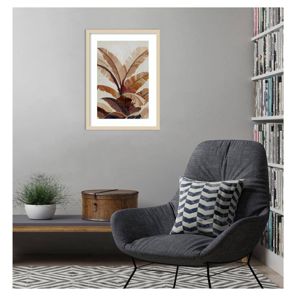 Umber Banana Leaf Abstract Graphic Art in Natural Wood Frame