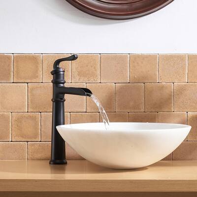 Waterfall Single Hole Single-Handle Vessel Bathroom Faucet With Pop-up Drain Assembly in Matte Black
