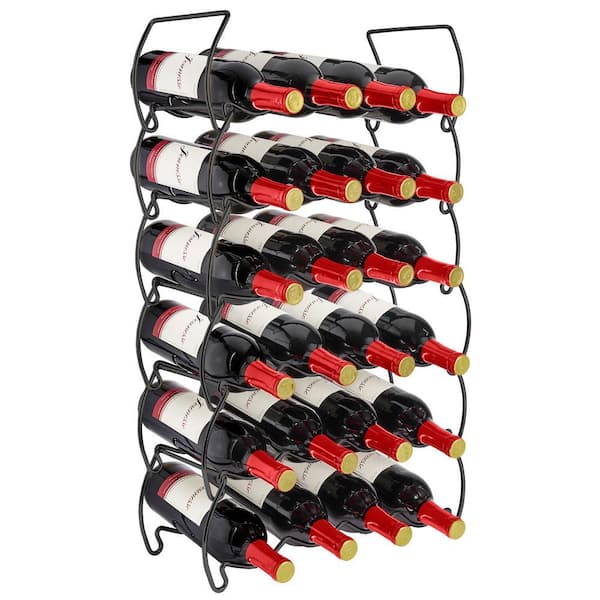 6-Tier Stackable Wine Rack - Classic Style Metal Wine Racks - Hold 24-Bottles Black