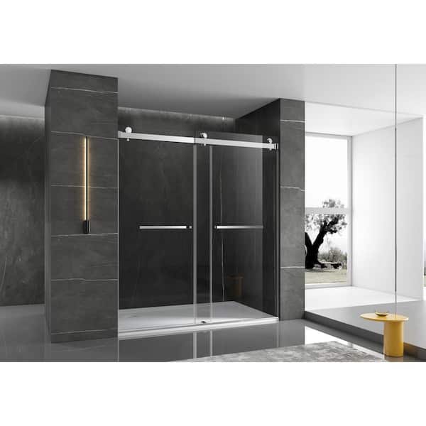 MCOCOD 60 in. W x 76 in. H Double Sliding Frameless Shower Door in Chrome with Smooth Sliding and 3/8 in. (10 mm) Clear Glass
