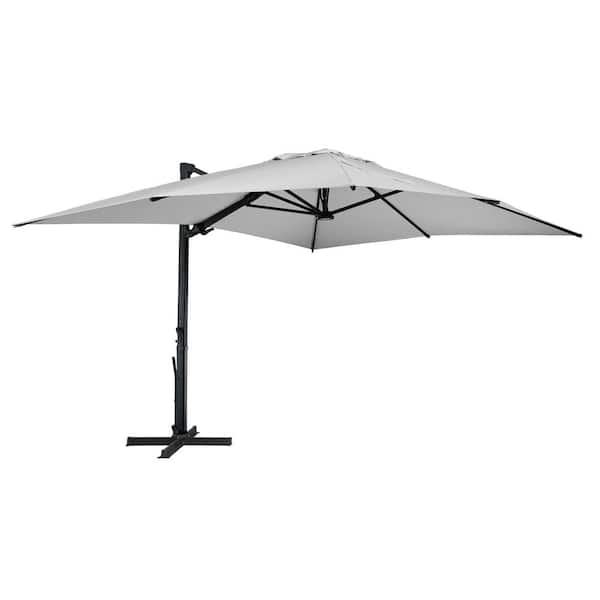 Mondawe 10 ft. x 13 ft. Rectangle Aluminum Cantilever Tilt Outdoor Patio Umbrella with LED Light, Cross Base Stand in Gray