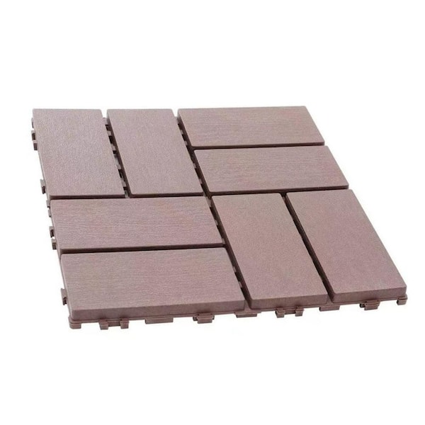 Tidoin Outdoor 1 ft. x 1 ft. Composite Interlocking Tile Deck Tile in Brown (54 Per Box)