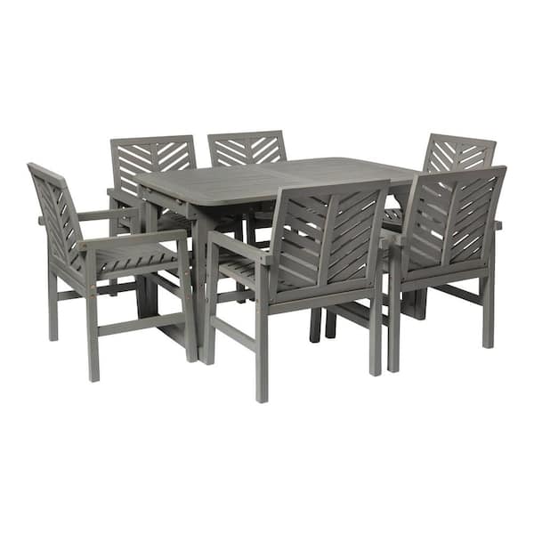 Grey Wash 7-Piece Extendable Wood Outdoor Patio Dining Set