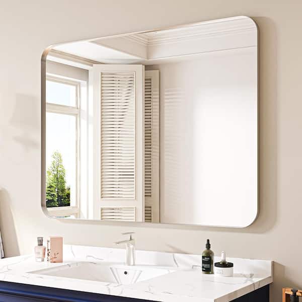 48 in. W x 36 in. H Rectangular Aluminum Framed Wall Bathroom Vanity Mirror in Silver