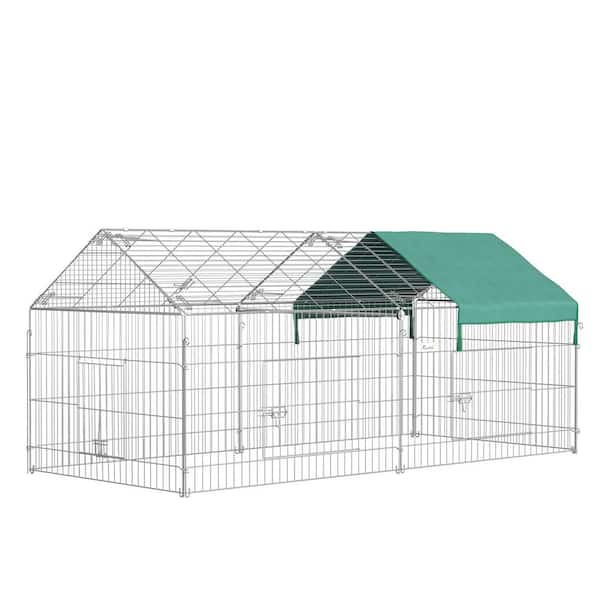 PawHut Outdoor Metal Chicken Coop Enclosure Small Animal Kennel Exercise Pen with Weather Proof Cover - 87 in. x 41 in.