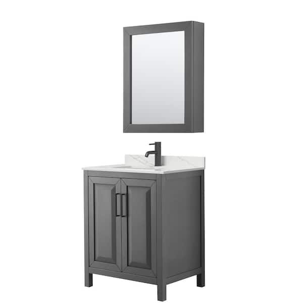 Wyndham Collection Daria 30 in. W x 22 in. D x 35.75 in. H Single Bath Vanity in Dark Gray with Giotto Quartz Top and Mirror