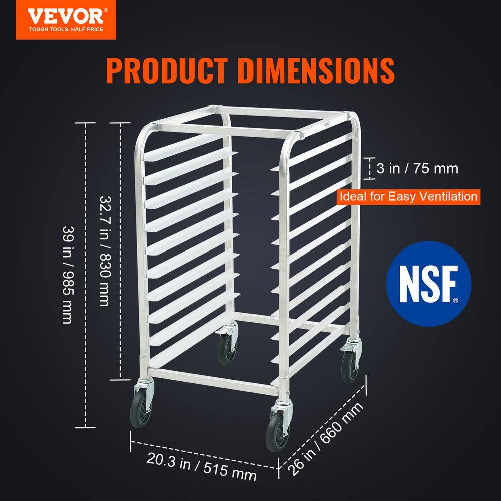 10-Tier Aluminum Commercial Bakery Rack with Wheels