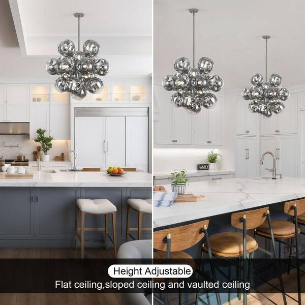 PAKOKULA Modern Sputnik 25-Light Silver Bubble Cluster Chandelier