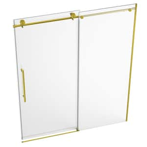 56 in. to 60 in. W x 75 in. H Single Sliding Frameless Shower Door in Brushed Gold with Nano Tempered Glass Soft Closing