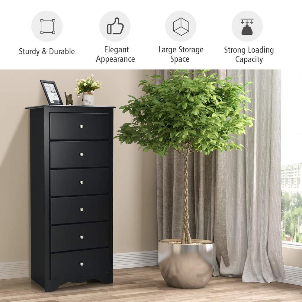 Black Vertical 6-Drawer MDF Storage Chest
