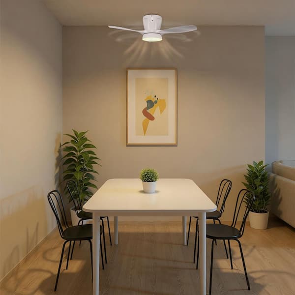 21 in. Indoor 3 Blades White Ceiling Fan with LED Light, Dimmable 3-Speed Flush Mount for Bedroom and Living Room