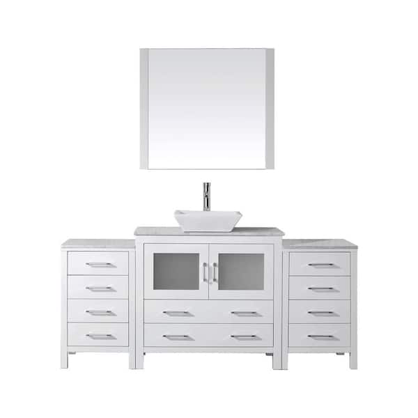 Virtu USA Dior 73 in. W Bath Vanity in White with Marble Vanity Top in White with Square Basin and Mirror