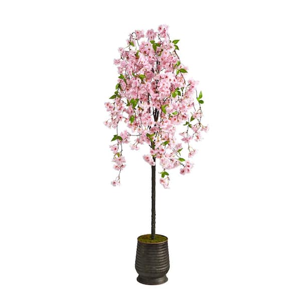 Nearly Natural 6 ft. Cherry Blossom Artificial Tree in Ribbed