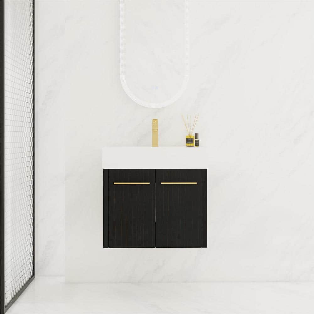 24 in. W x 18 in. D x 22 in. H Single Sink Wall-Mounted Bath Vanity in Blac