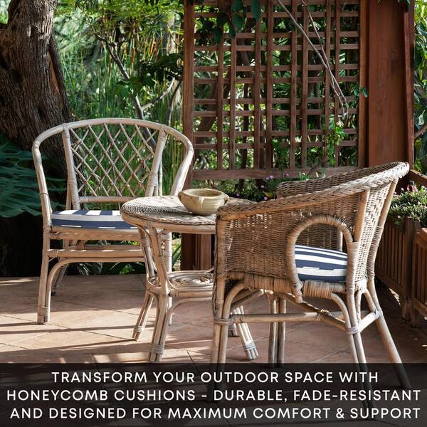 Honeycomb Cabana Stripe Blue and White Rounded Outdoor Seat