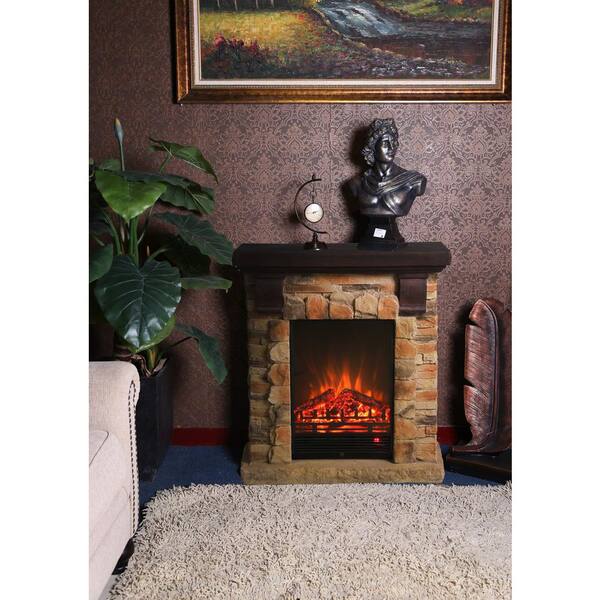 Luxen Home 31 9 In W X 35 8 In H Free Standing Electric Fireplace Heater Mantel With Remote In Polystone Brick Whif993 The Home Depot