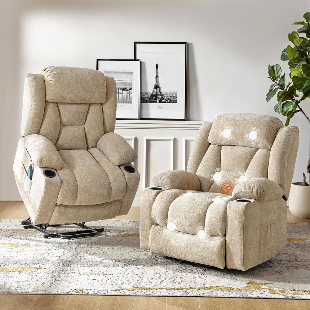Sam Beige Power Lift Assist Recliner with Massage Heating and Storage (Set of 2)