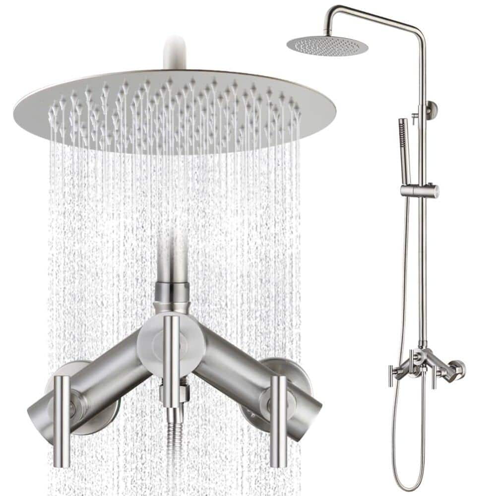 Brushed Nickel Wall Mounted Exposed Shower Fixtures, 8 Inch Outdoor Shower Kit with Head and Handheld 2 Handle price history on PriceWatchPro