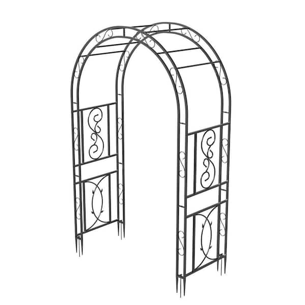 84.6 in. x 52.7 in. x 23.6 in. Garden Arbor with Trellis Elegant Black Metal Arch for Climbing Plants Yard Lawn Decor