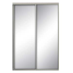 48 in. x 81 in. Aurora Brushed Nickel Aluminum Frame Mirrored Interior  Sliding Closet Door