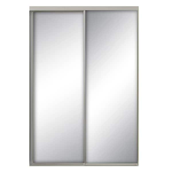Contractors Wardrobe 71 in. x 80 1/2 in. Savoy White Steel Frame Mirrored Interior Sliding Closet Door