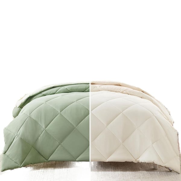 Afoxsos 7-Piece Sage and Beige Solid Cloud Theme Microfiber Queen Size Comforter Set with Pillow Shams, Flat Sheet, Fitted Sheet