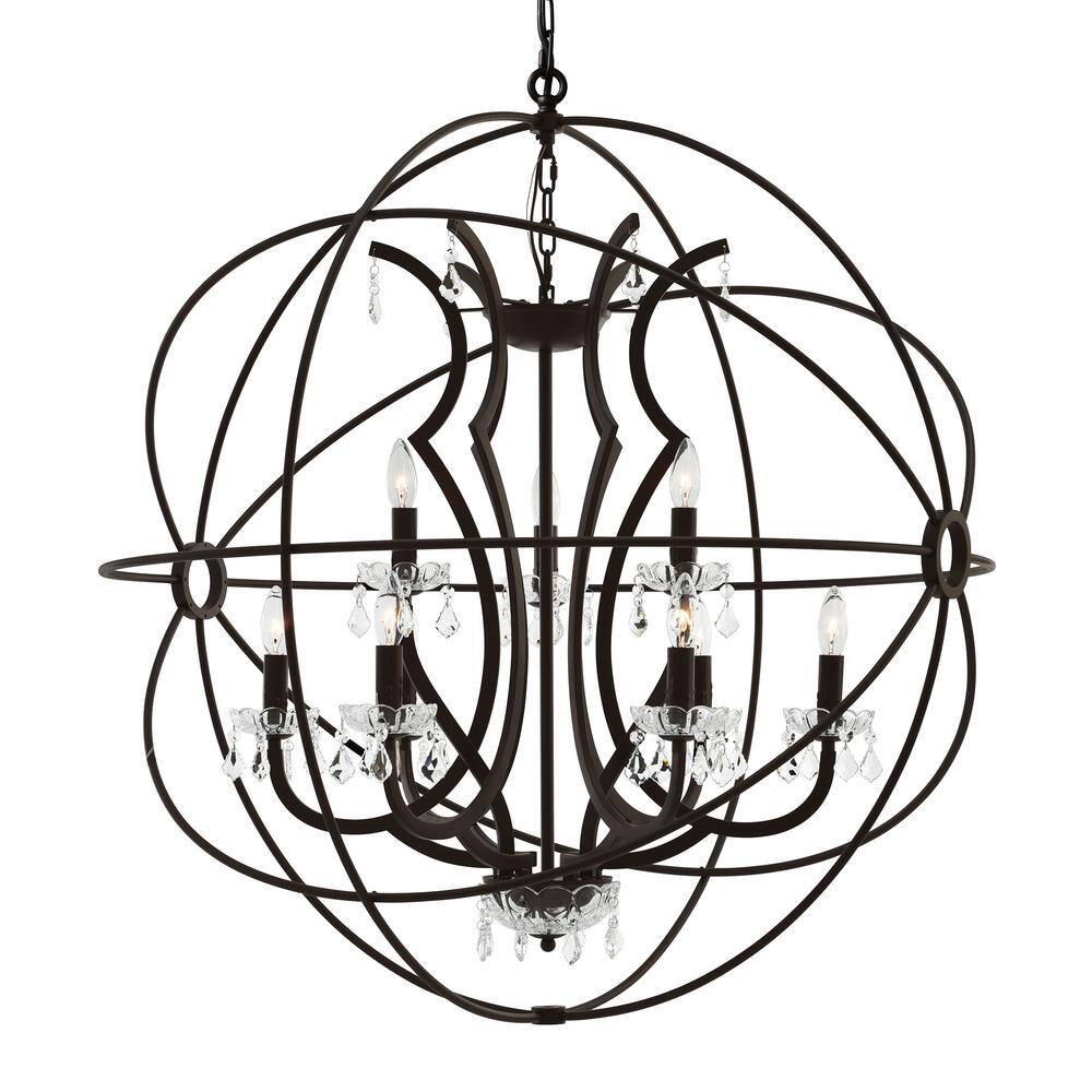 Campechia 9-Light Brown Metal and Crystal Chandelier