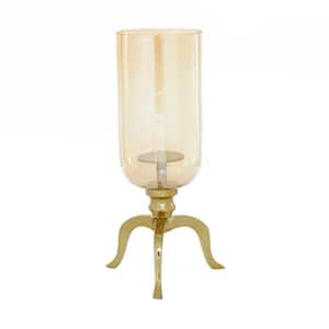 18 in. Gold Aluminum Metal Single Candle Hurricane Lamp