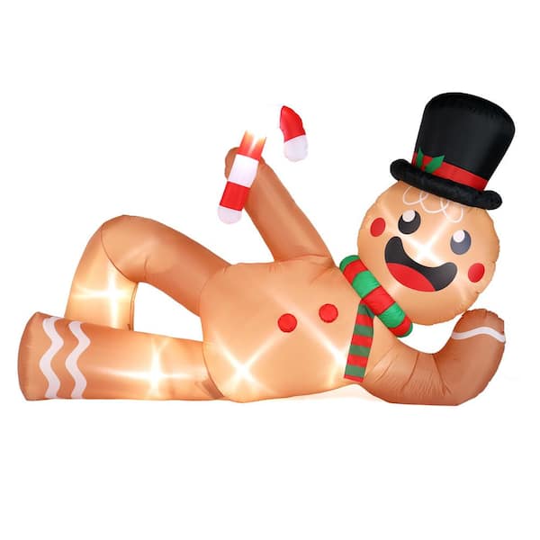 9.8 ft. x 5.9 ft. Pre-lit Lying Gingerbread Man Christmas Inflatable with Stakes