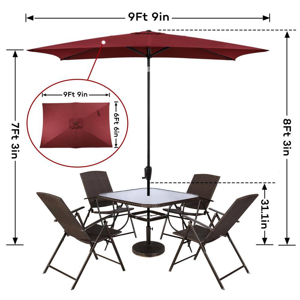 Scarlet and Black Rectangular Steel Market Umbrella with Crank Lift
