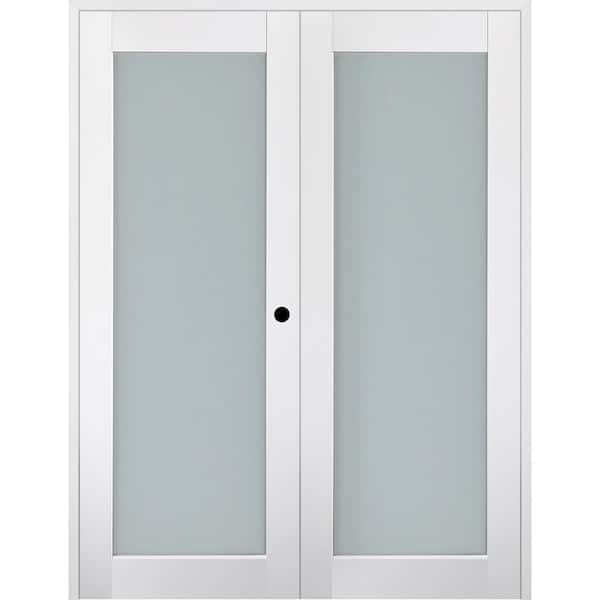 Belldinni Smart Pro 56 in. x 80 in. Left Handed Active Frosted Glass Polar White Wood Composite Double Prehung French Door