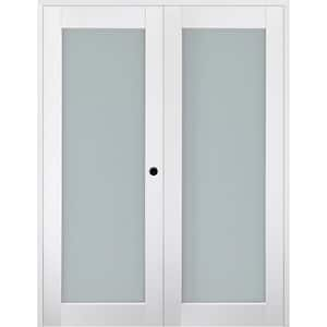 Smart Pro 64 in. x 80 in. Left Handed Active Frosted Glass Polar White Wood Composite Double Prehung French Door