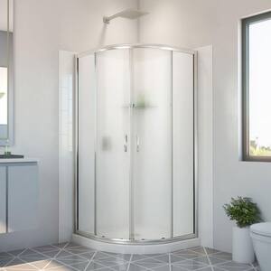 33 in. D x 33 in. W x 78-3/4 in. H Semi Frameless Corner Shower Enclosure Base and White Wall Kit in Brushed Nickel