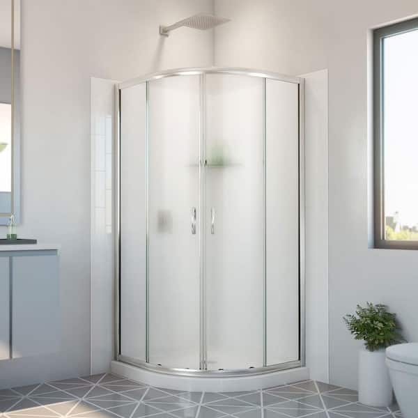 DreamLine 33 in. D x 33 in. W x 78-3/4 in. H Semi Frameless Corner Shower Enclosure Base and White Wall Kit in Brushed Nickel