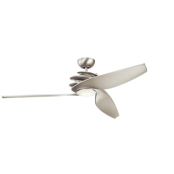 KICHLER Spyra 62 in. Integrated LED Indoor Brushed Nickel Downrod Mount Ceiling Fan with Light Kit and Wall Control