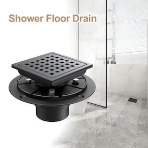 4 in. x 4 in. Stainless Steel Square Shower Floor Drain with Square Pattern Drain Cover in Matte Black